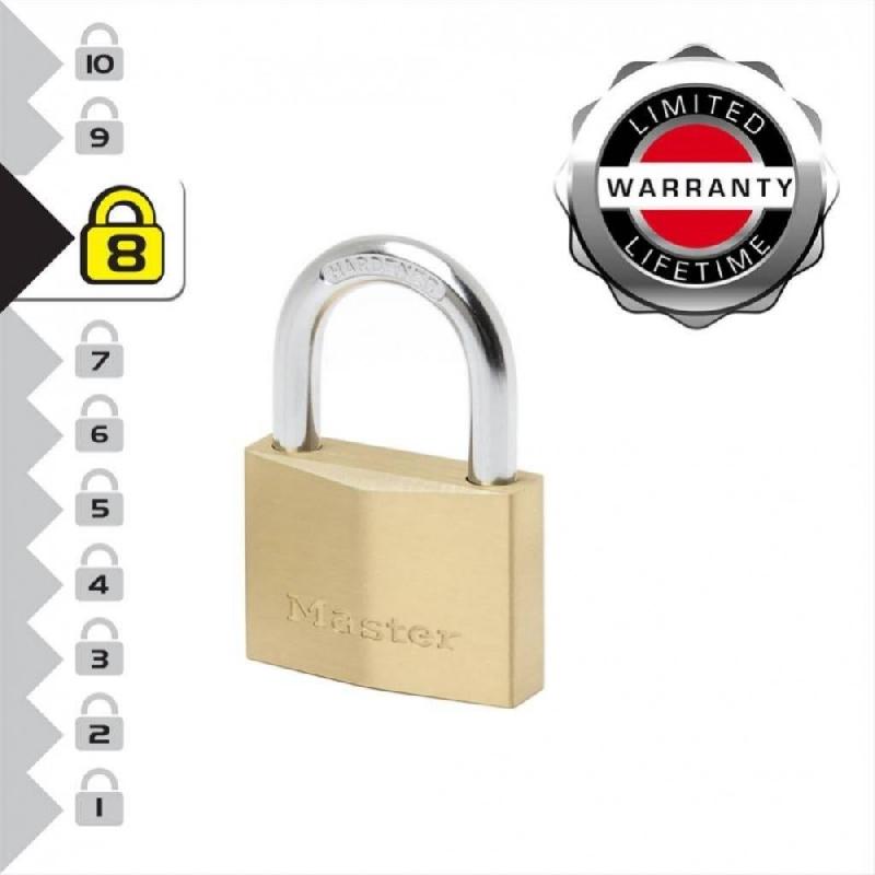 MASTER LOCK 2960EURD - Cadenas à clé en laiton massif doré, extra fin, 60 mm, anse acier cémenté 9 mm_3