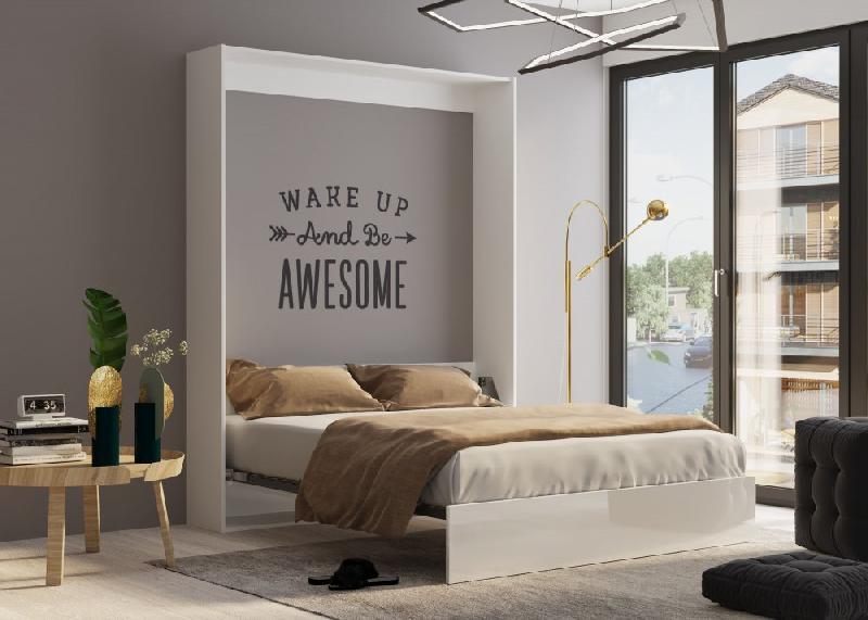 Lit escamotable studio - façade blanc brillant - couchage 160x200 cm - ouverture assistée et pied automatique_3