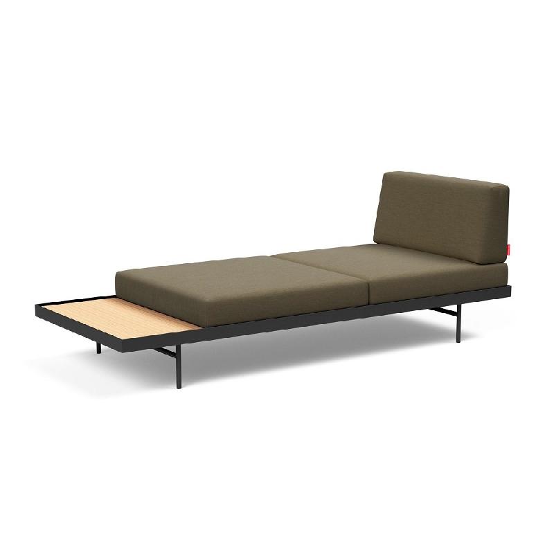 Canapé design convertible Puri - Innovation Living - 195x80 cm - Tissu Vivus Dusty Olive avec table en chêne_3