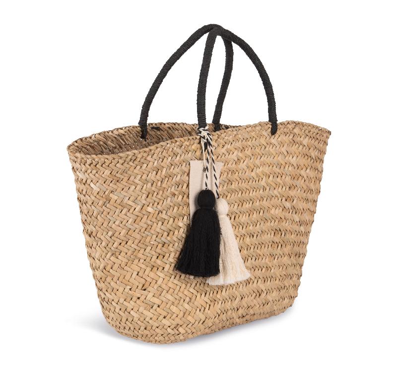 Panier shopping en paille - Réf: KI5225 - Kimood - Pompon bicolore - Taille unique_3