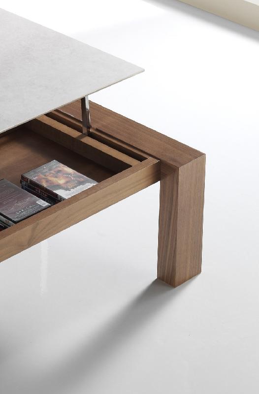 Table basse relevable ovale Swann 115x65cm - Noyer et plateau céramique argent_3