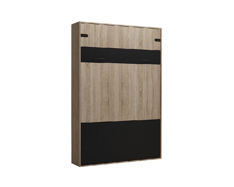 Composition lit escamotable style industriel KEY bi-ton chêne et noir mat - 140x200 cm - L255 x P42 x H219,1 cm avec colonnes de rangement_3