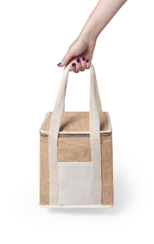 Sac isotherme zippé en jute et coton laminé - doublure aluminium - avec poche frontale en coton_3