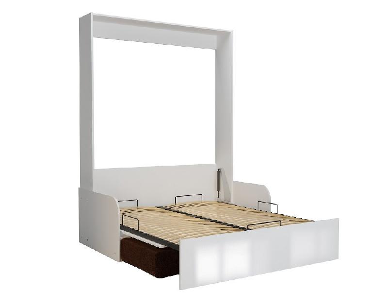 Armoire lit escamotable Dynamo Sofa - accoudoirs, façade blanc brillant, canapé marron - couchage 140x200 cm_3