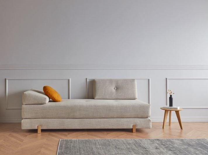 Méridienne design Sigmund Wood - convertible lit 160x200 cm - tissu Kenya beige - pieds chêne_3