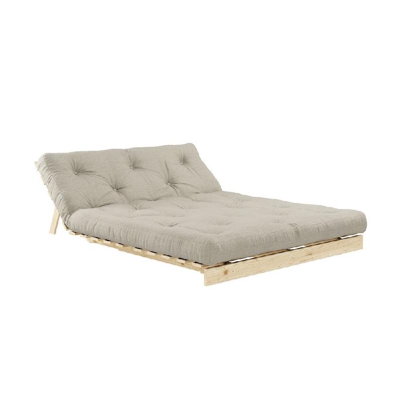 Canapé convertible futon ROOTS - Pin naturel coloris lin - Couchage 140x200 cm - Design japonais et scandinave_3