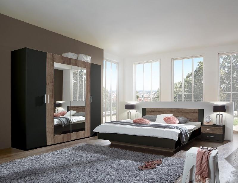 Lit design EVA - Couchage 180 x 200 cm - Coloris graphite et rechampis imitation chêne châtaigne_3