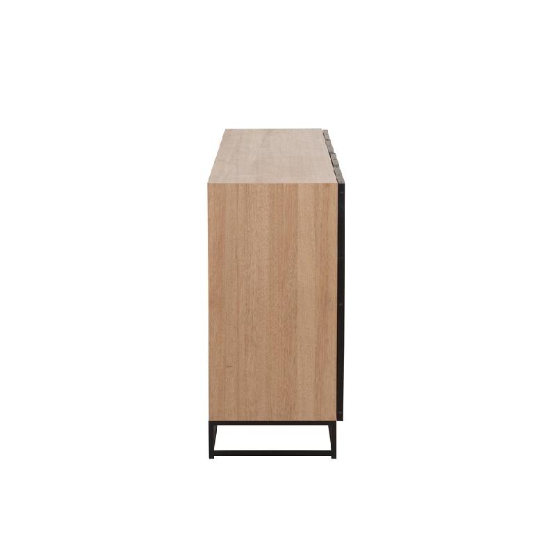 Buffet MOUNIE 4 portes - motifs chevron naturel clair - pieds métal noir - style industriel_3
