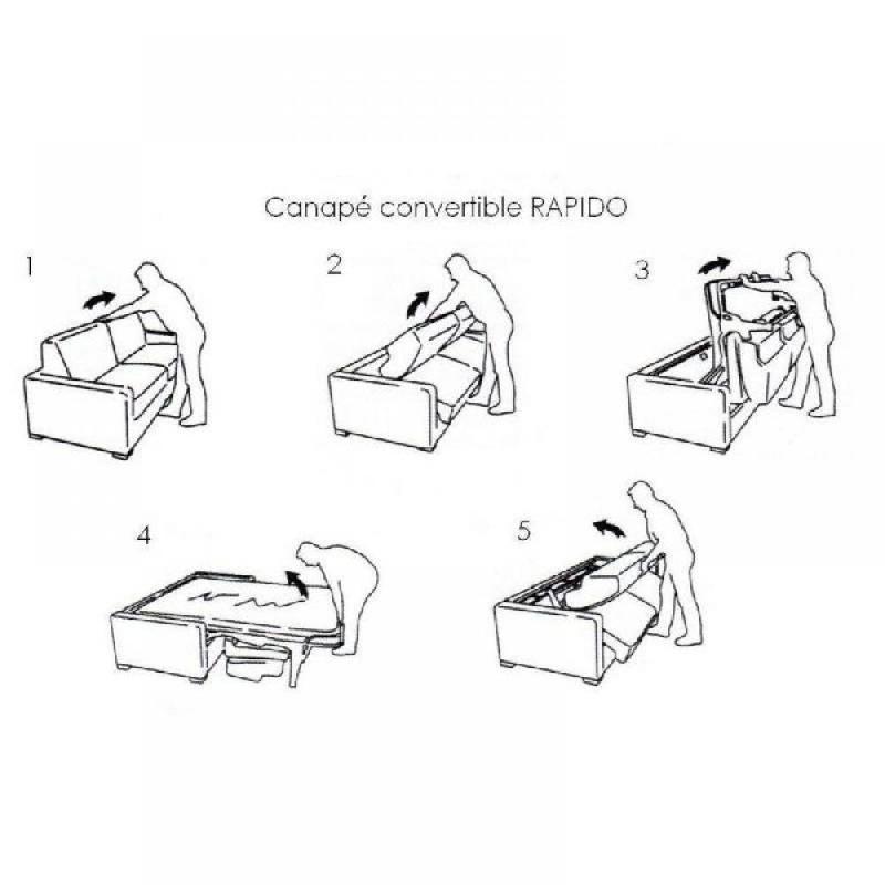 Canapé lit OPERA Express - Lattes 120 cm - Matelas 16 cm - Tête de lit intégrée - Velours beige_3