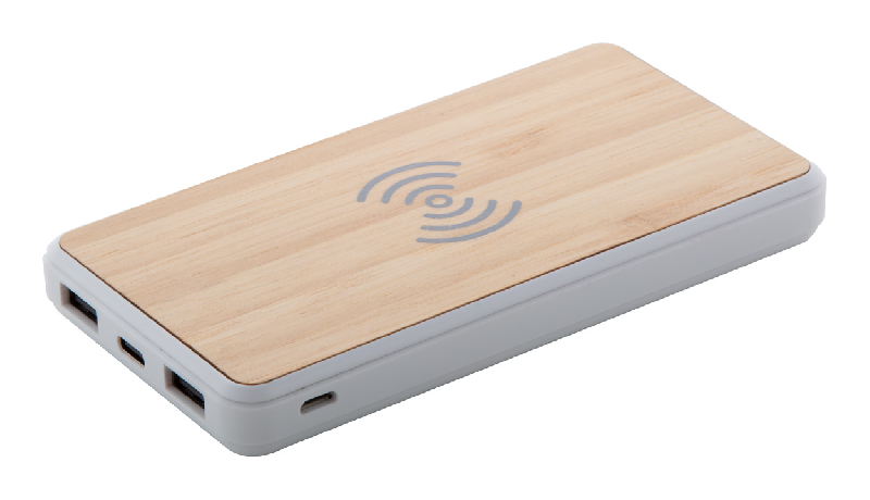 Power bank en bambou - 8000 mAh - 2 ports USB et chargeur USB-C - Couleur naturelle_3