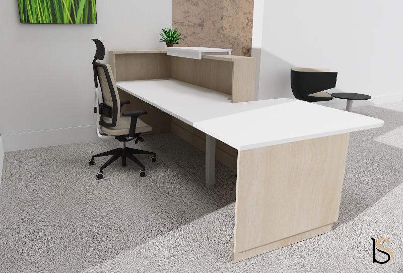 Banque d'accueil Delta Plus avec PMR et réhausse - Mobel Linea - Blanc mat, Gauche, Acacia clair, Non, 282_3