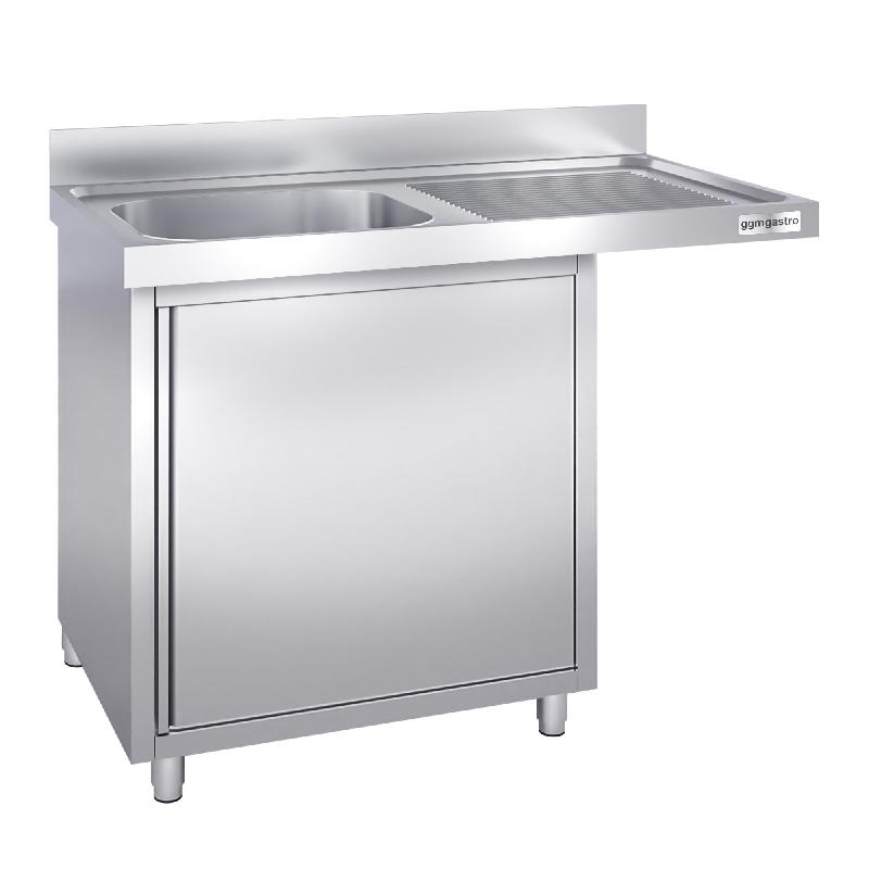 Plonge Inox 1 bac sur placard avec passage lave-vaisselle - P 700 - GGM - 1200 mm bac à gauche_3