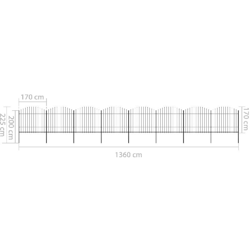 Vidaxl clôture de jardin à dessus en lance acier (1,5-1,75)x13,6m noir 277746_3
