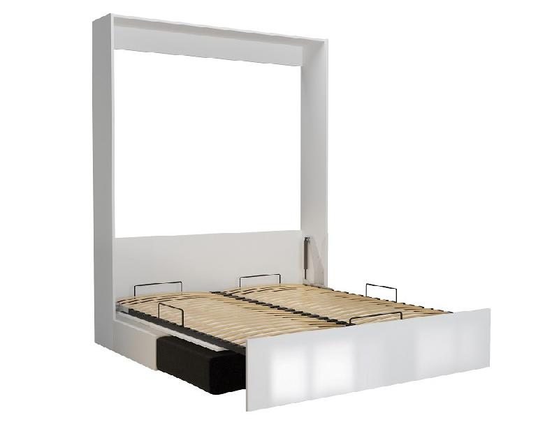 Armoire lit escamotable DYNAMO SOFA - Façade blanc brillant effet miroir - Canapé anthracite - Couchage 160x200 cm_3