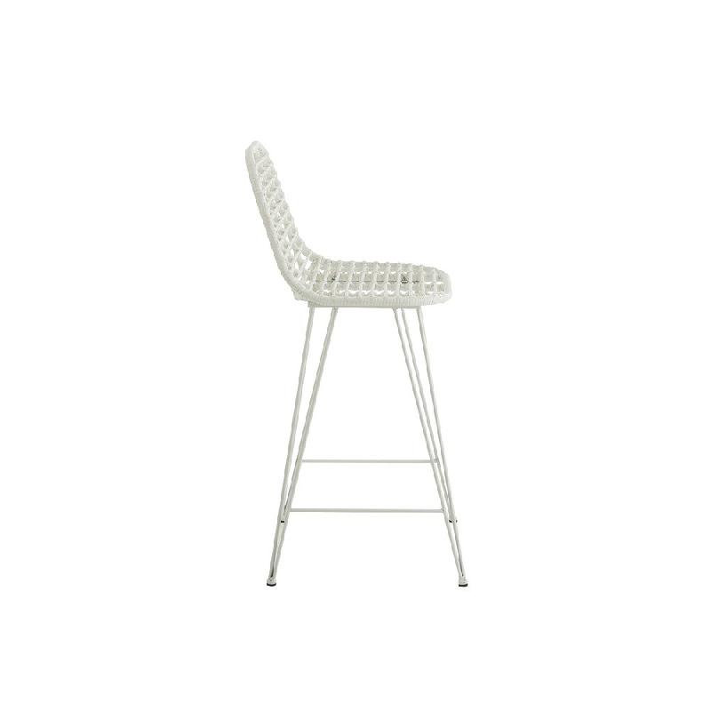Chaise de bar jardin Rapha - métal blanc avec assise en rotin - style scandinave et art déco_3