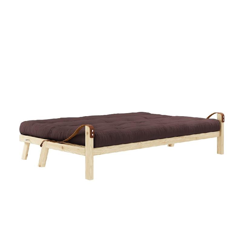 Banquette futon POETRY en pin massif coloris marron - couchage 130 x 190 cm avec accoudoirs en cuir_3