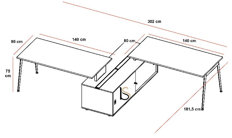 Bureau bench X3 avec rangement - Officity - Anthracite, Gris, 302_3