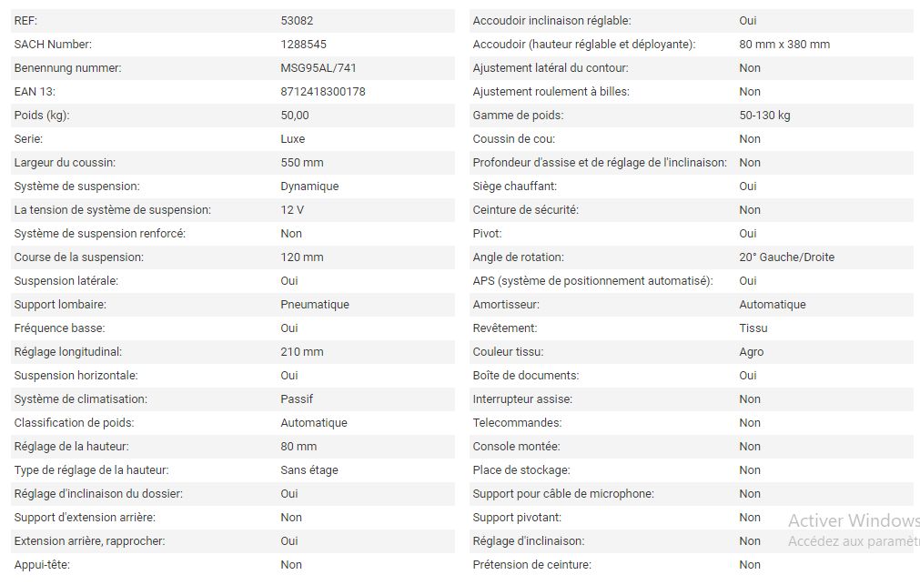 Siège de tracteur - Grammer AG Maximo Dynamic tissu - course de la suspension : 120 mm - 53082_3