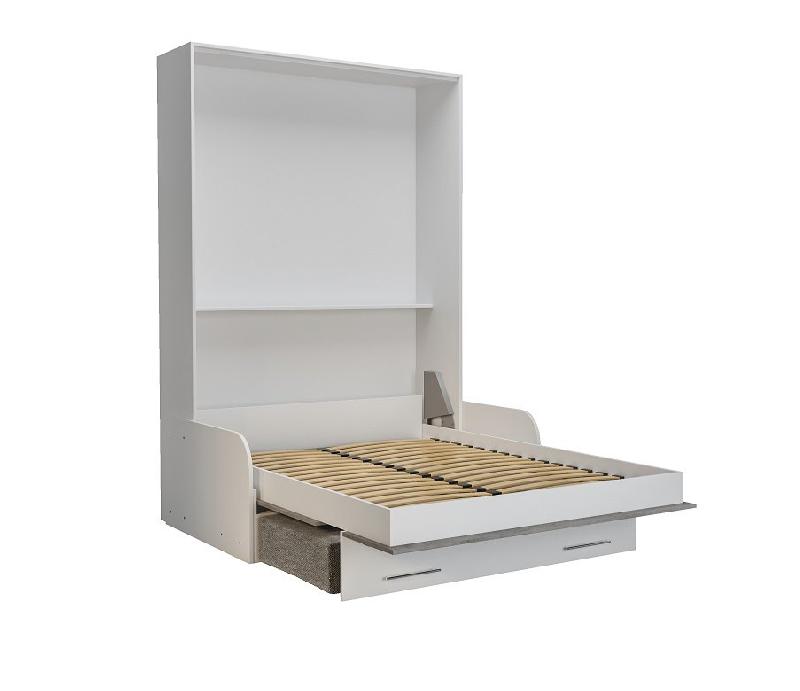 Armoire lit escamotable LOFT SOFA gris béton avec canapé et accoudoirs blancs - Couchage 140x200 cm_3