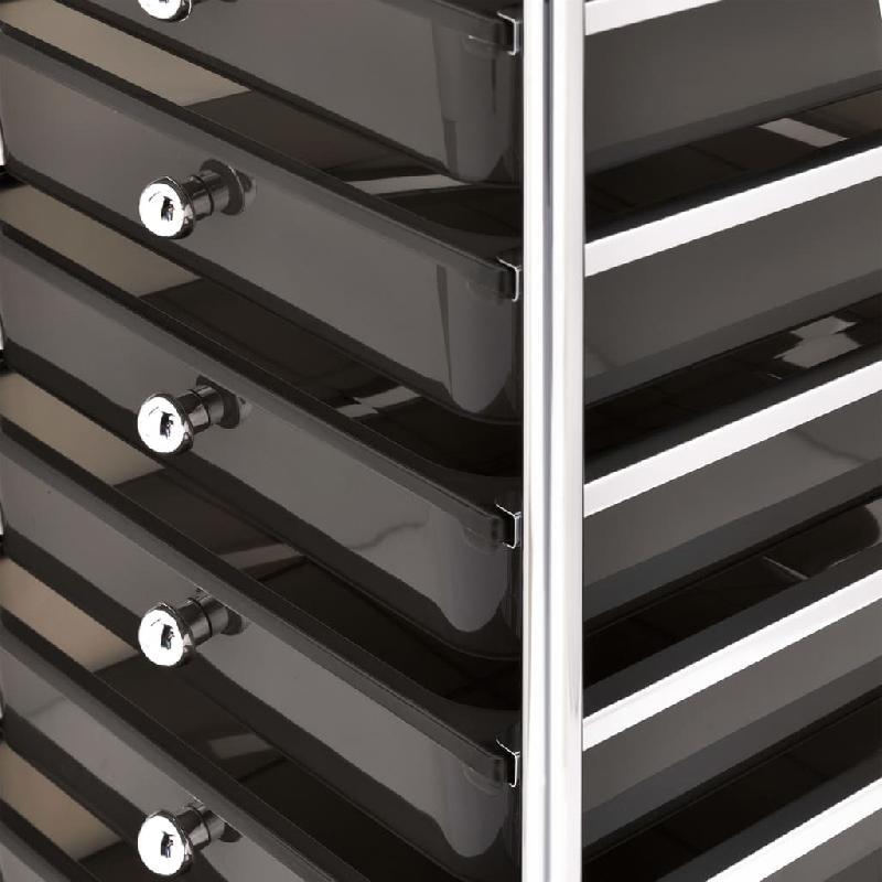 Vidaxl chariot de rangement mobile à 10 tiroirs noir plastique 320402_3