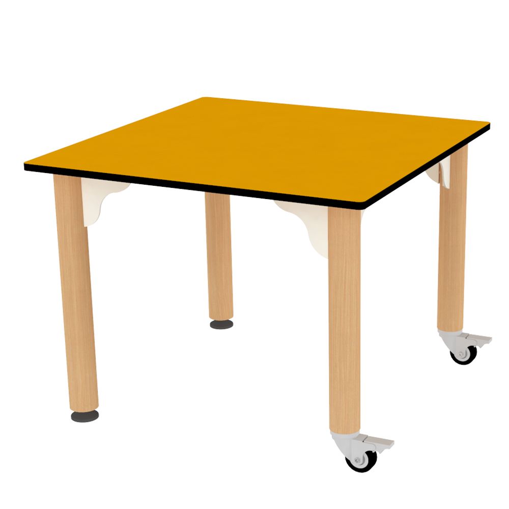 Table carrée pour enfant - 2 pieds à roulettes - hêtre massif et plateau stratifié_2