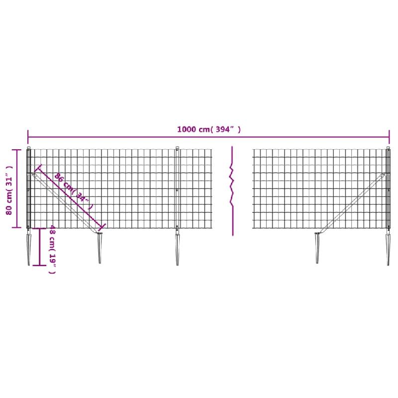 Vidaxl clôture en treillis métallique et ancrage anthracite 0,8x10 m 154256_3