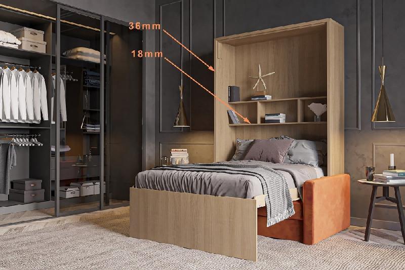 FIDJI SOFA LIT ESCAMOTABLE FAÇADE ÉRABLE CANAPÉ TISSU ORANGE 160*200 CM_3