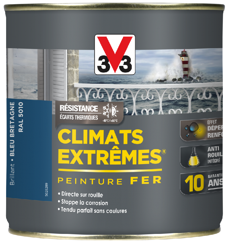Peinture fer extérieur climats extrêmes® V33 bleu bretagne brillant 0.5 l_3