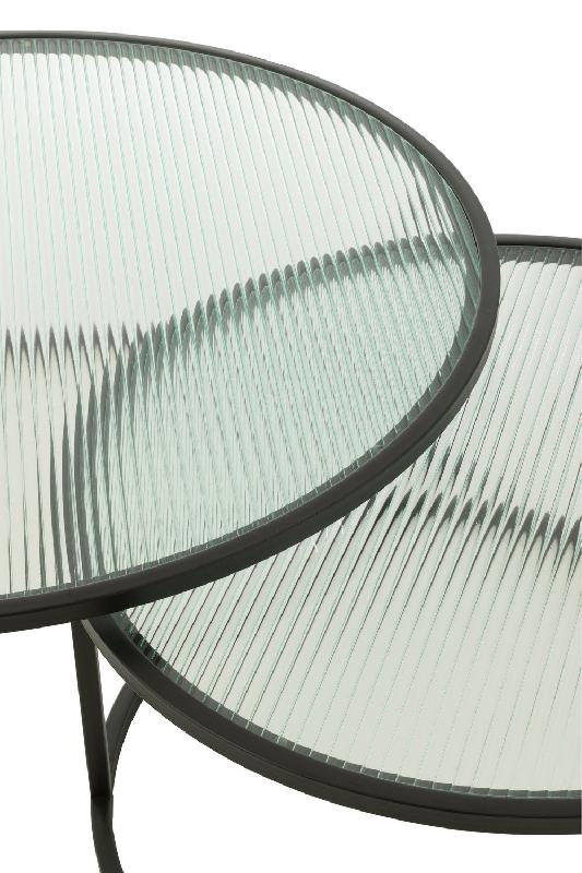 Set de 2 tables basses RENTIA - Verre gaufré et métal noir - Design contemporain, empilables_3