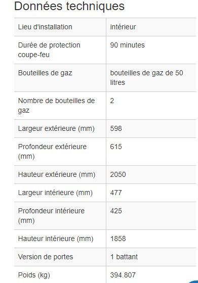 210386w - Armoire coupe-feu G90 pour 2 bouteilles de gaz de 50L - Norme EN 14470-2_3