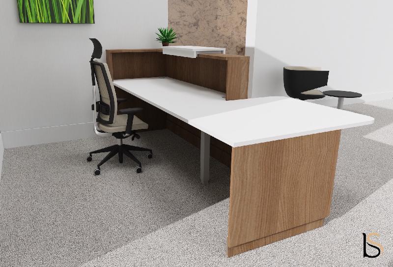 Banque d'accueil Delta Plus avec PMR et réhausse - Mobel Linea - 242, Blanc mat, Gauche, Acacia foncé, Non_4