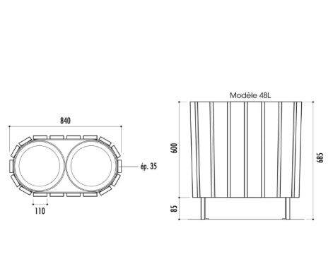 Poubelle publique Corbeille Alloa Bi Flux - plastique recyclé - 2 x 48 litres - avec ou sans couvercle - 61,5 kg ou 67 kg_3