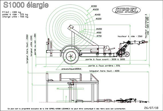 S 1000 L  - Remorque Porte-Touret - SIPREL - Charge utile 930 Kg_3