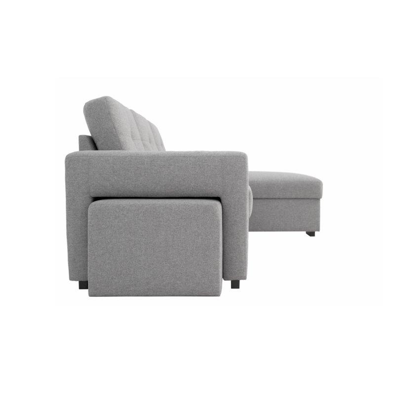 Canapé d'angle réversible convertible LIDO gris clair avec pouf et coffre de rangement_3