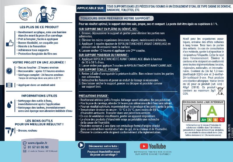 Revêtement d'étanchéité avant carrelage - RIPOLIN blanc 0.75 L, protection durable et multisupport_3
