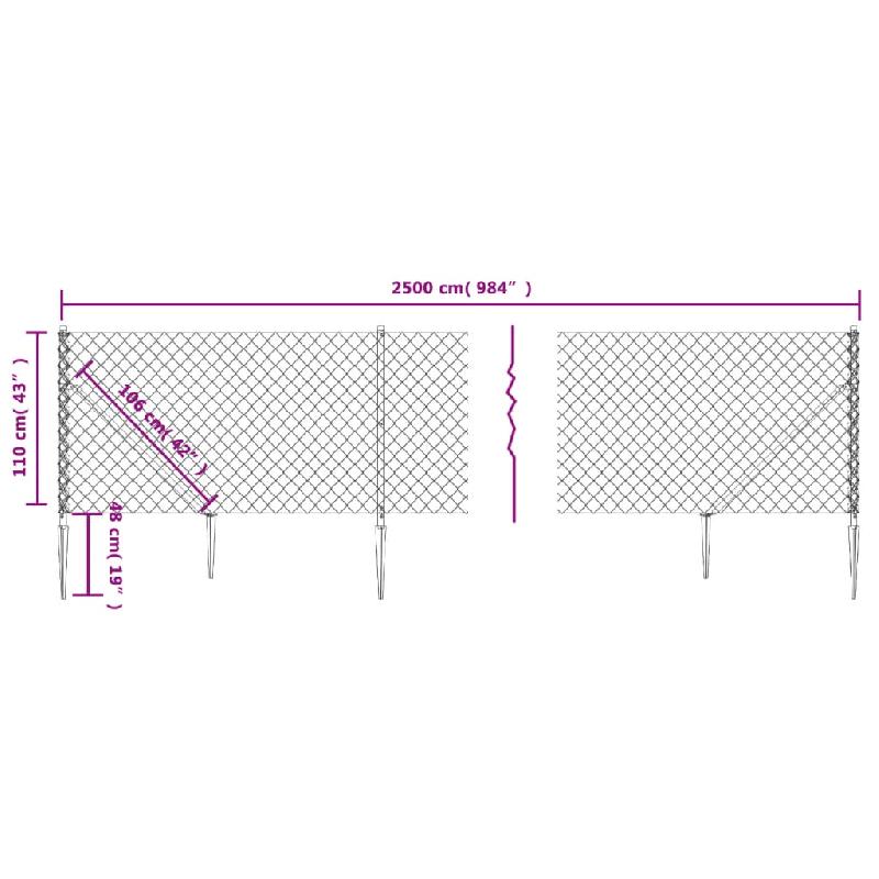 Vidaxl clôture à mailles losangées avec ancrage argenté 1,1x25 m 154026_3