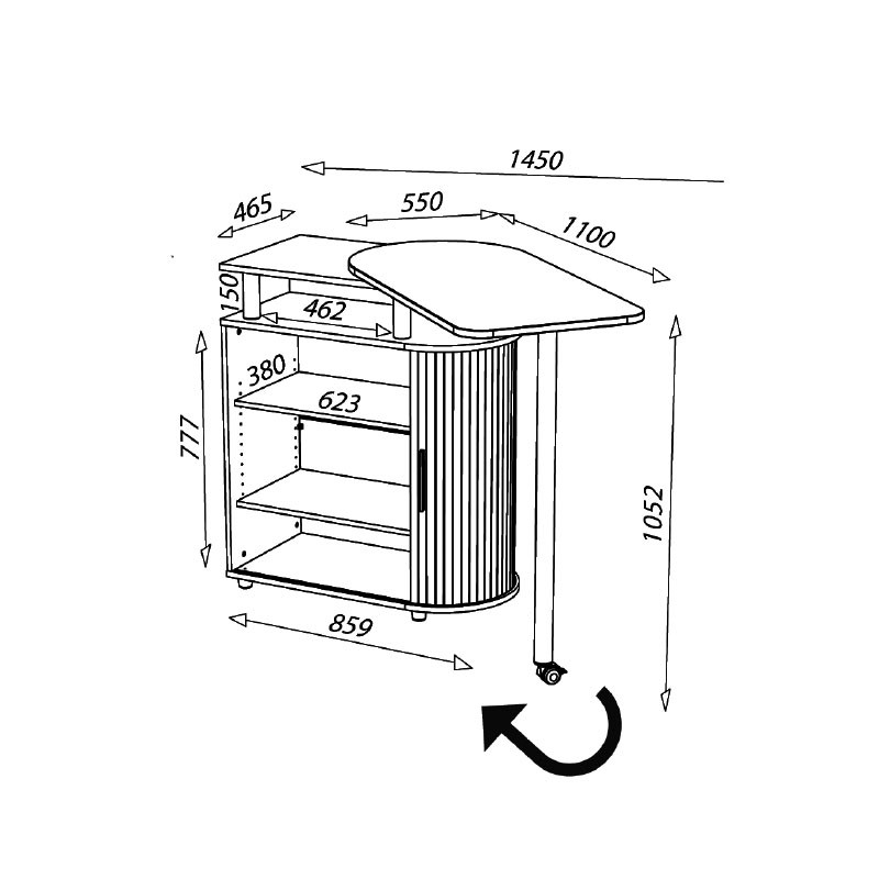 Rangement de cuisine avec plateau mange debout et tablettes amovibles