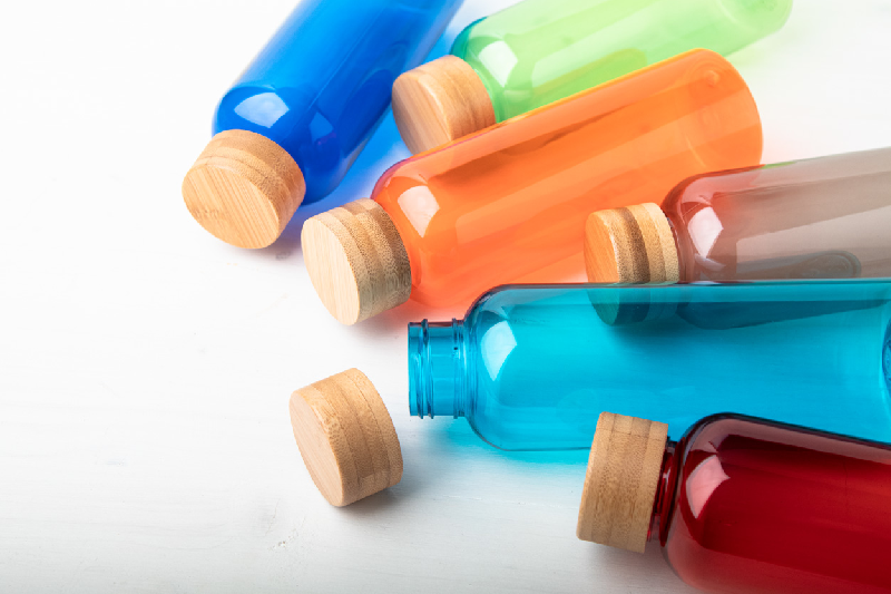 Bouteille en RPET - 500 ml avec couvercle en bambou - Sans BPA - Couleur bleu_3