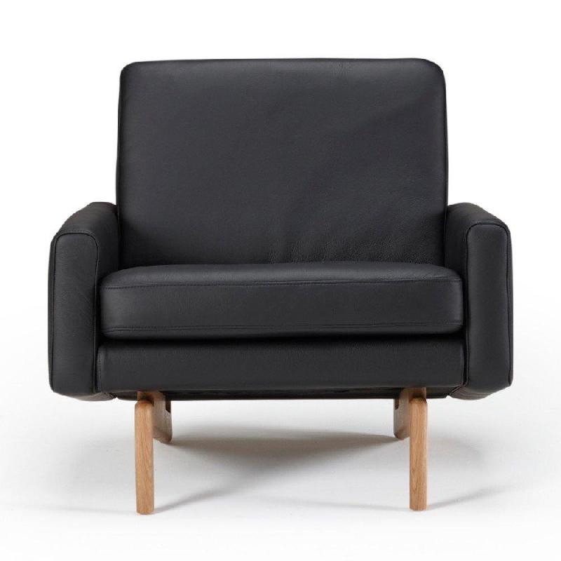 Fauteuil design scandinave EGSMARK - piétement en chêne - revêtement cuir noir - 86x76x76 cm_3
