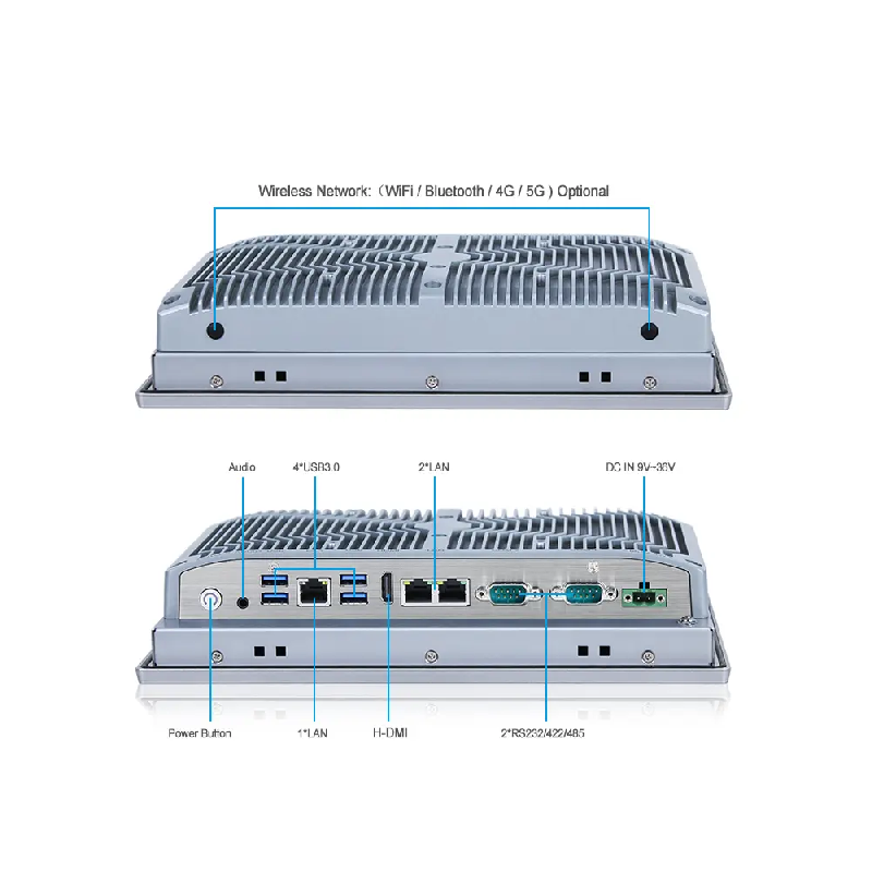 Panel PC industriel fanless 10,4 pouces IP65 avec écran tactile résistif - EVI-10SAR - Intel Core i3/i5/i7, Mémoire extensible jusqu'à 64 Go, SSD M.2 120 Go, Connectique industrielle complète_3