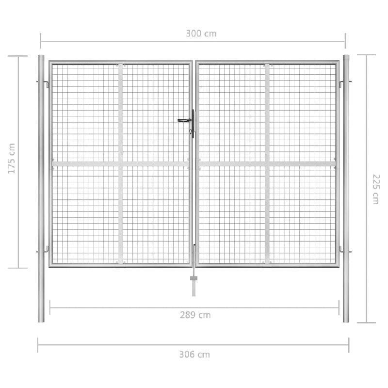 Vidaxl porte de jardin acier galvanisé 306x225 cm argenté 144765_3