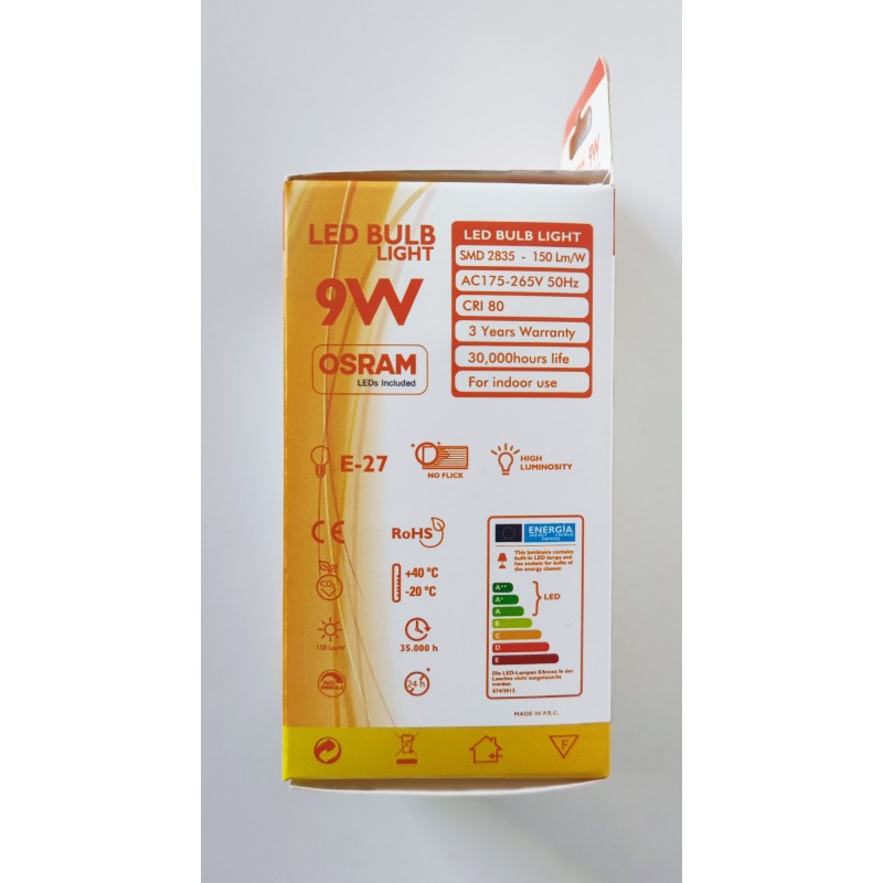 Ampoule LED E27 - Osram Chip - 9W - 4000K - Blanc Neutre - 150Lm/W - Réf. E27OSR9W4K_3