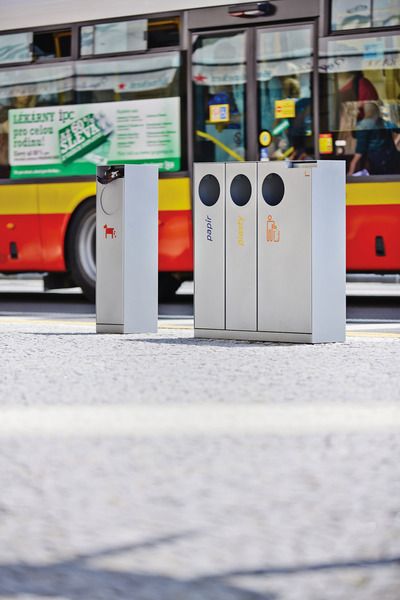 Cs350 - Poubelle publique MMCité 1 a.S. - acier galvanisé, cendrier avec éteignoir, tri sélectif, 2x32L, 55L, sans couvercle_3