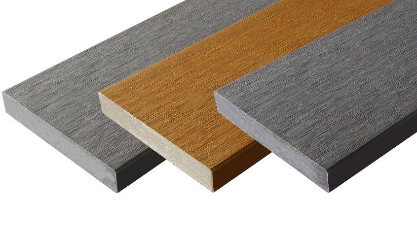 Light grey - Face texturée - Clôture en composite BROOKLYN - Densité 1170 kg/m3 - Lame réversible avec deux décors_3