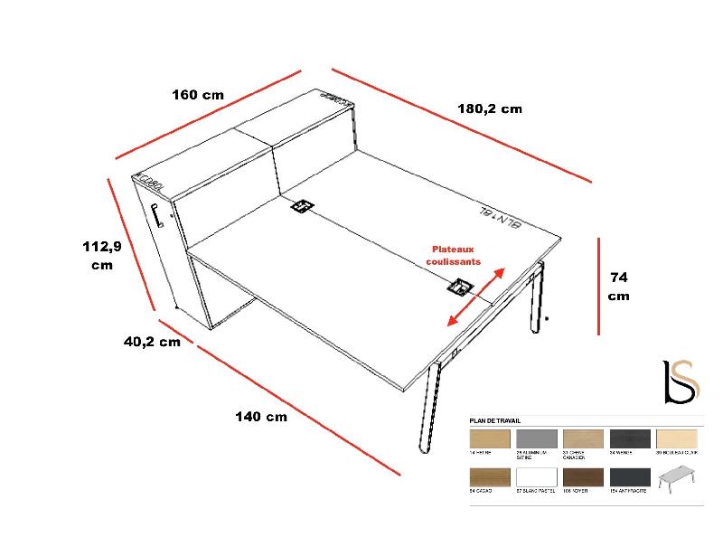 Bureau bench 2 personnes Yan avec maxi rangement - MDD - Blanc 9010, 180, Chêne Canadien_3