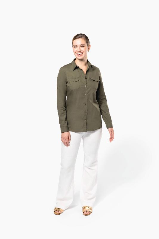 Chemise safari manches longues femme - 100% coton - Réf: K591 - Aspect vieilli et décontracté_3