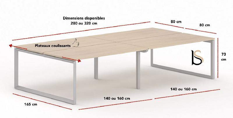 Bureau bench 4 personnes Star - Mobel Linea. - Blanc 9010, Acacia clair, 280_3