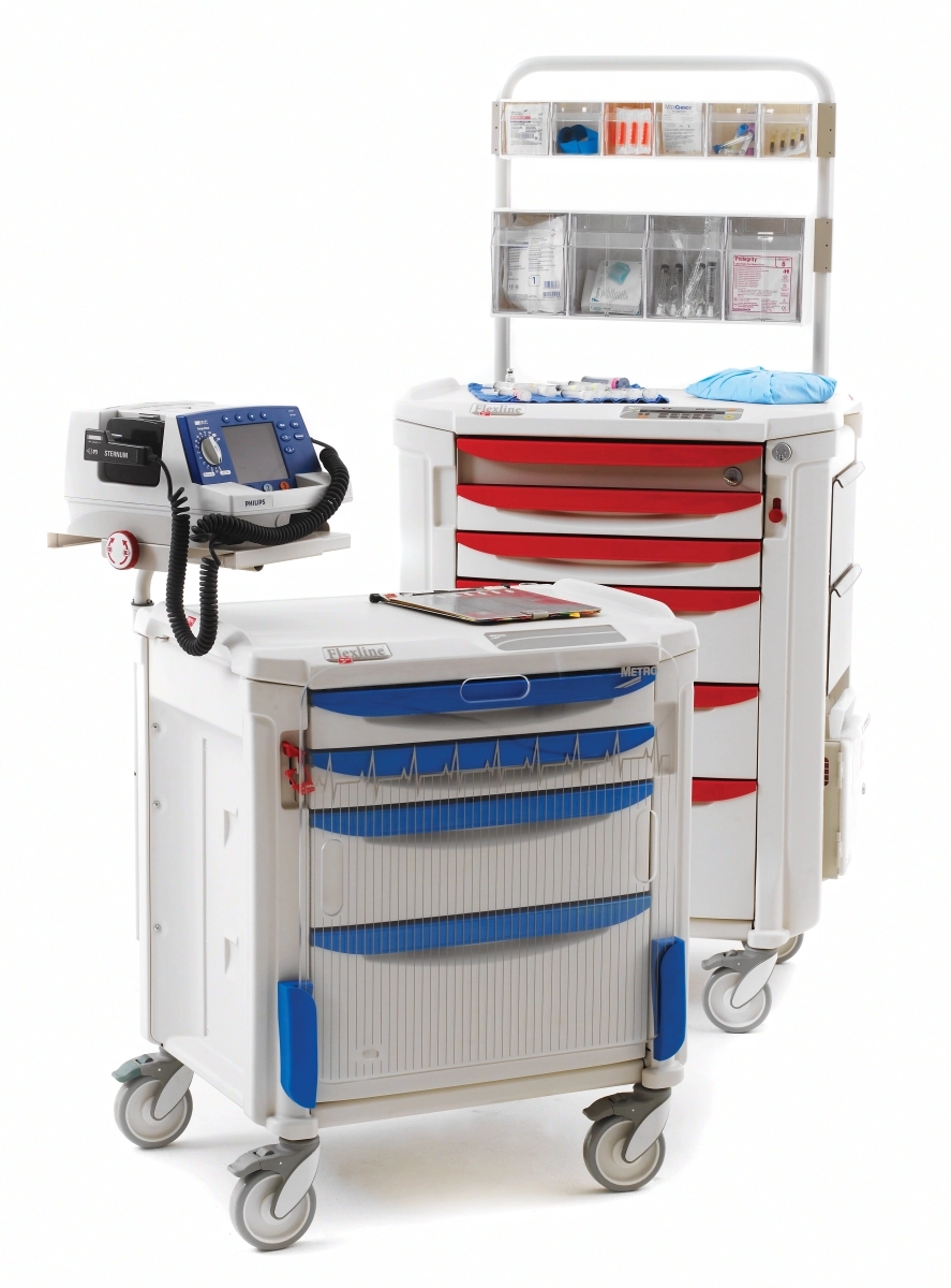 Chariot à pansements robuste en polymère antimicrobien Microban® - facile à nettoyer et à désinfecter - Flexline 131 avec tiroirs et accessoires_3