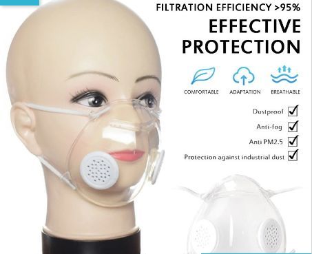 Masque de protection transparent en silicone - visage découvert avec double valve respiratoire_3