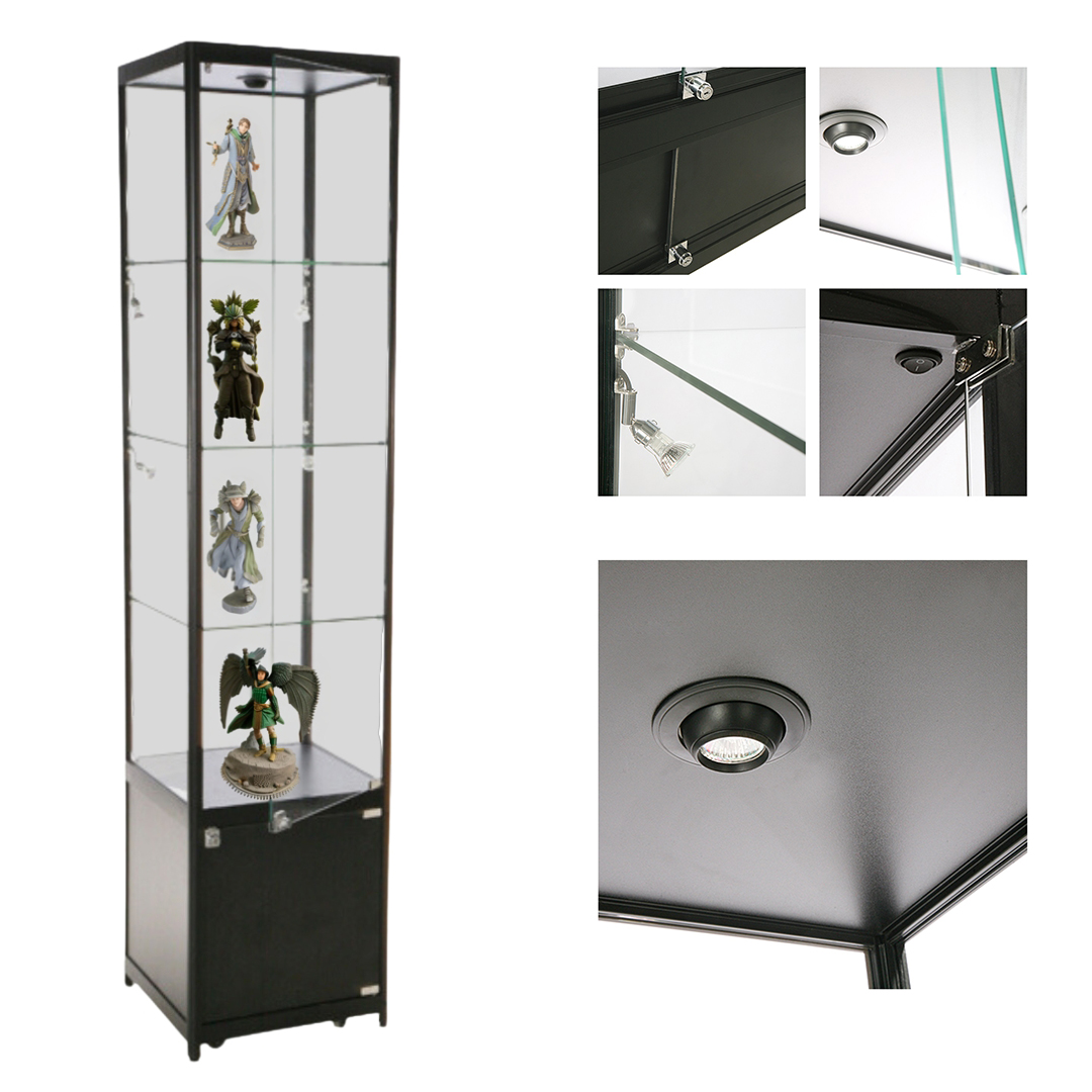 Vitrine d'exposition LED - H.200 x L.45 x P.45 cm - Noir - Réf.2228407 - Verre sécurité, aluminium robuste, éclairage LED_4